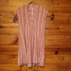 Uncle Frank Orange Striped Tiered Dress Linen Blend Small